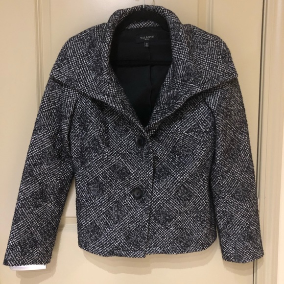 Talbots Black &White Shimmer Tweed Coat 3/4 Sleeve - Picture 1 of 3